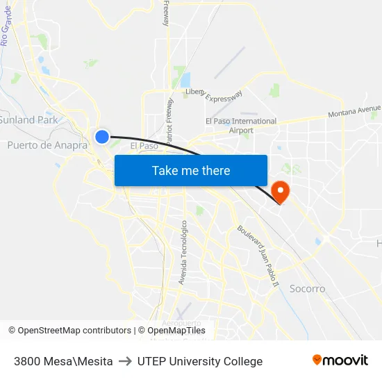 3800 Mesa\Mesita to UTEP University College map