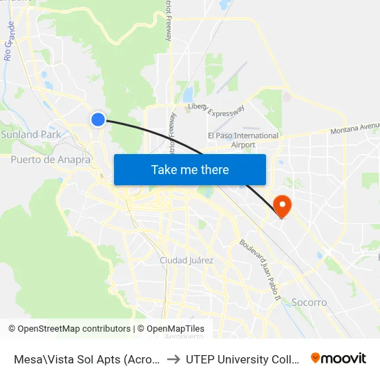 Mesa\Vista Sol Apts (Across) to UTEP University College map