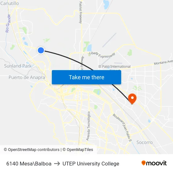 6140 Mesa\Balboa to UTEP University College map