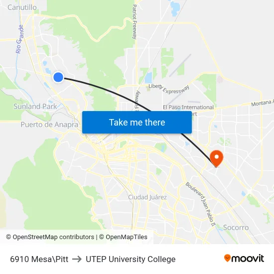 6910 Mesa\Pitt to UTEP University College map