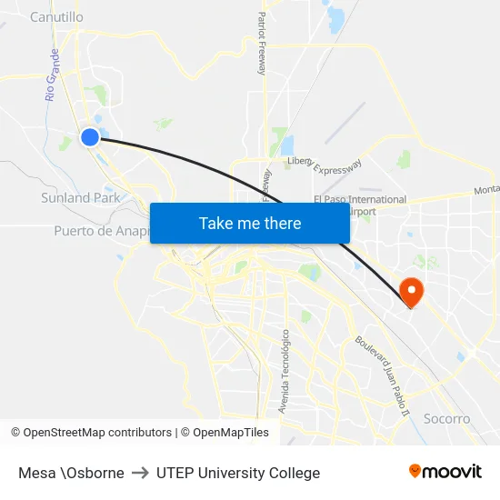 Mesa \Osborne to UTEP University College map