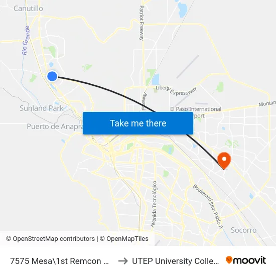 7575 Mesa\1st Remcon Cir. to UTEP University College map