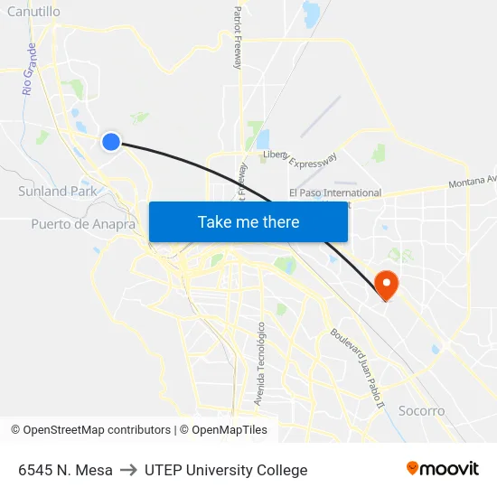 6545 N. Mesa to UTEP University College map