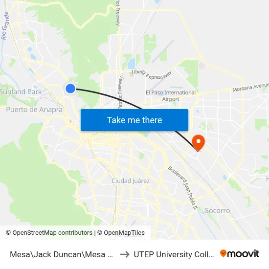 Mesa\Jack Duncan\Mesa Park to UTEP University College map