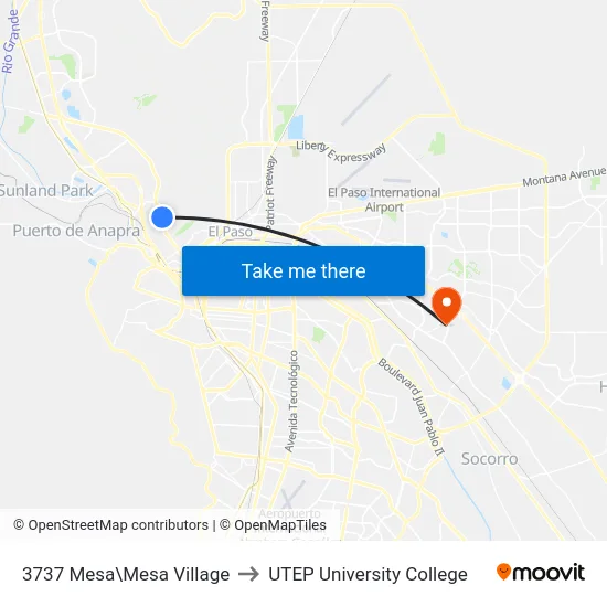 3737 Mesa\Mesa Village to UTEP University College map