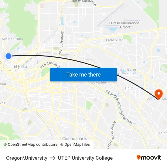 Oregon\University to UTEP University College map