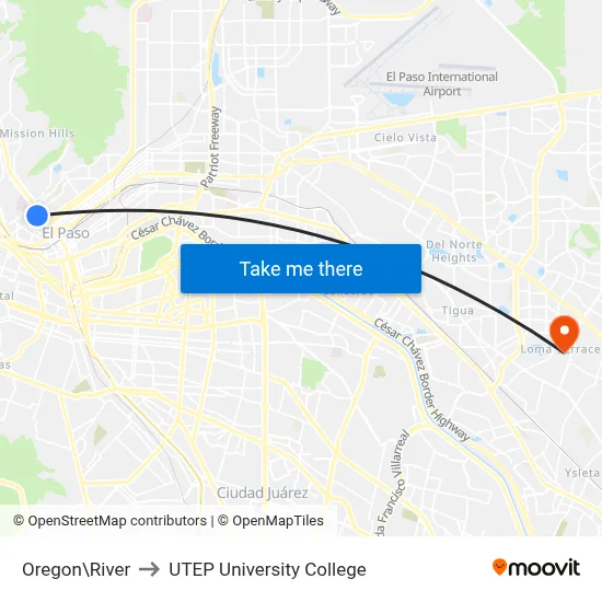 Oregon\River to UTEP University College map