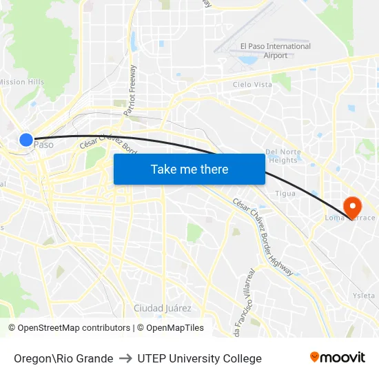 Oregon\Rio Grande to UTEP University College map