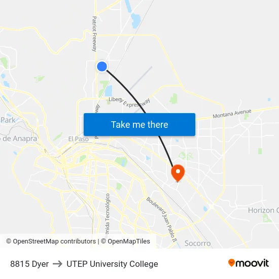 8815 Dyer to UTEP University College map