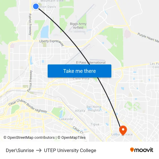 Dyer\Sunrise to UTEP University College map