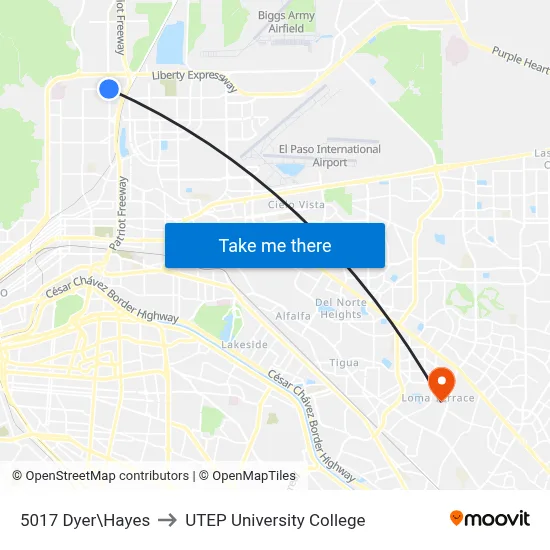 5017 Dyer\Hayes to UTEP University College map