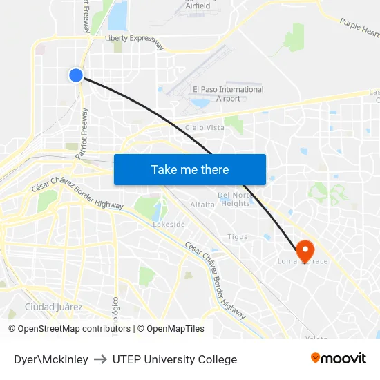Dyer\Mckinley to UTEP University College map