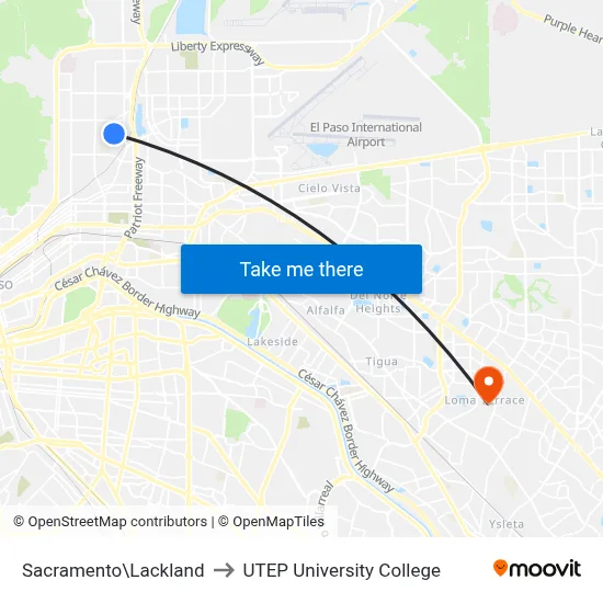 Sacramento\Lackland to UTEP University College map