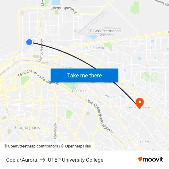 Copia\Aurora to UTEP University College map