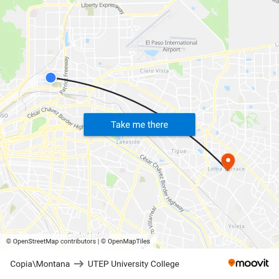 Copia\Montana to UTEP University College map