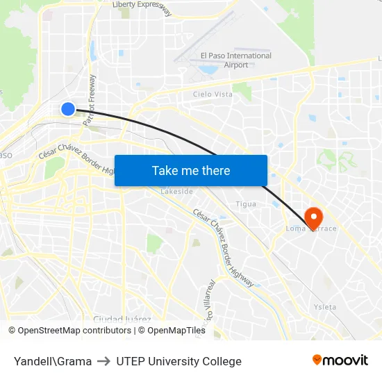 Yandell\Grama to UTEP University College map