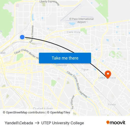 Yandell\Cebada to UTEP University College map