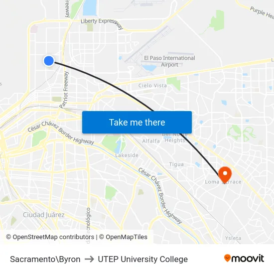 Sacramento\Byron to UTEP University College map