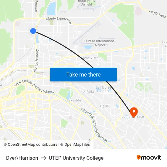 Dyer\Harrison to UTEP University College map