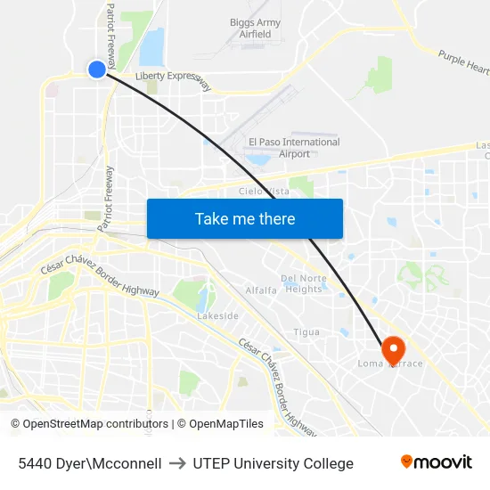 5440 Dyer\Mcconnell to UTEP University College map