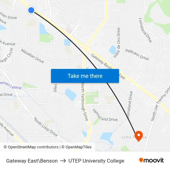 Gateway East\Benson to UTEP University College map