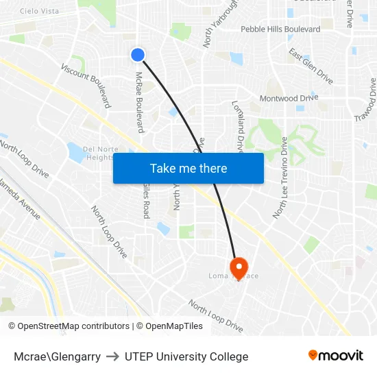 Mcrae\Glengarry to UTEP University College map