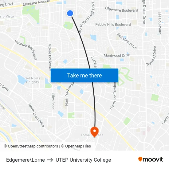 Edgemere\Lorne to UTEP University College map