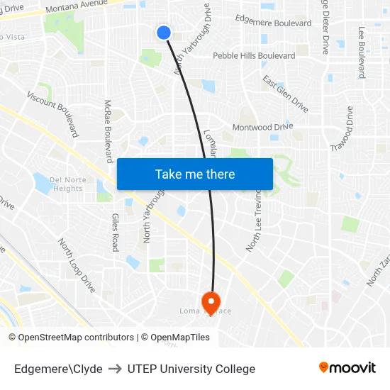 Edgemere\Clyde to UTEP University College map