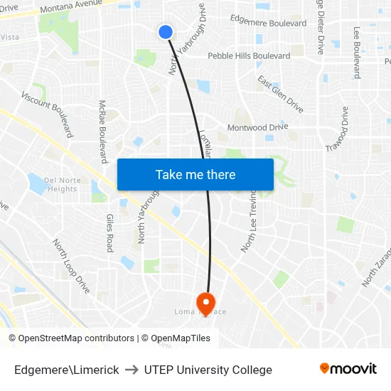Edgemere\Limerick to UTEP University College map