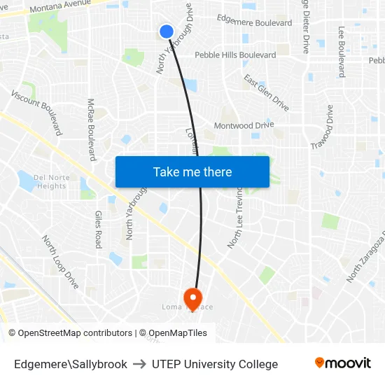Edgemere\Sallybrook to UTEP University College map