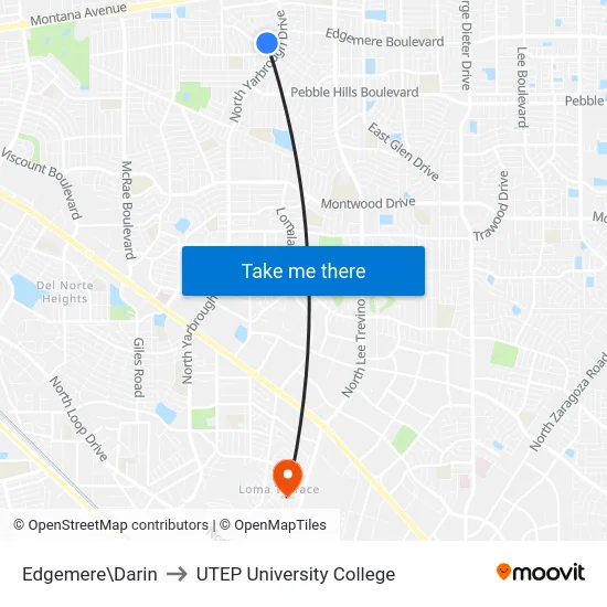 Edgemere\Darin to UTEP University College map
