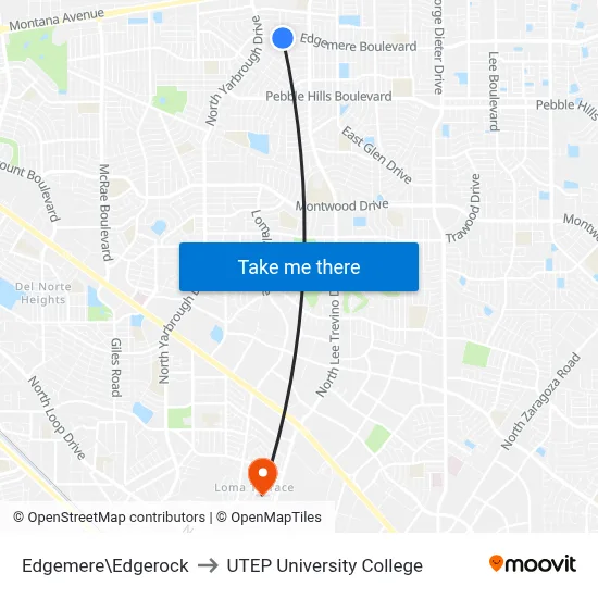 Edgemere\Edgerock to UTEP University College map