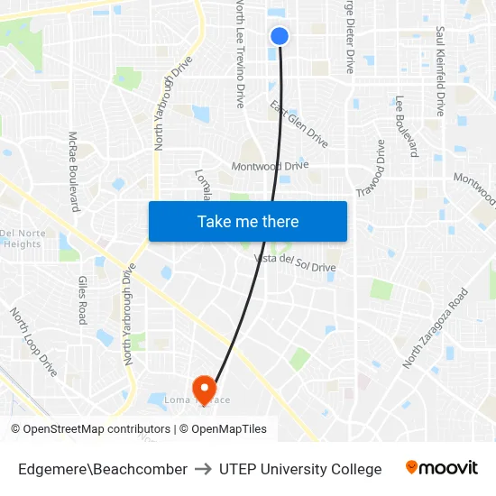 Edgemere\Beachcomber to UTEP University College map