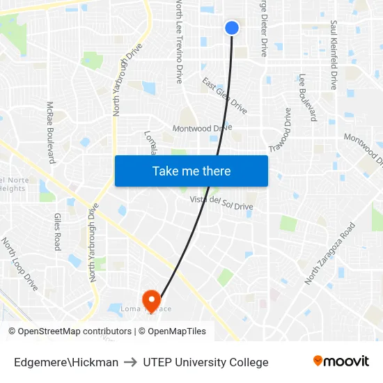 Edgemere\Hickman to UTEP University College map