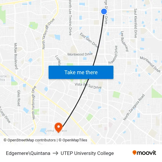 Edgemere\Quintana to UTEP University College map