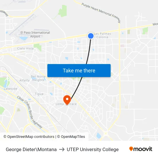 George Dieter\Montana to UTEP University College map