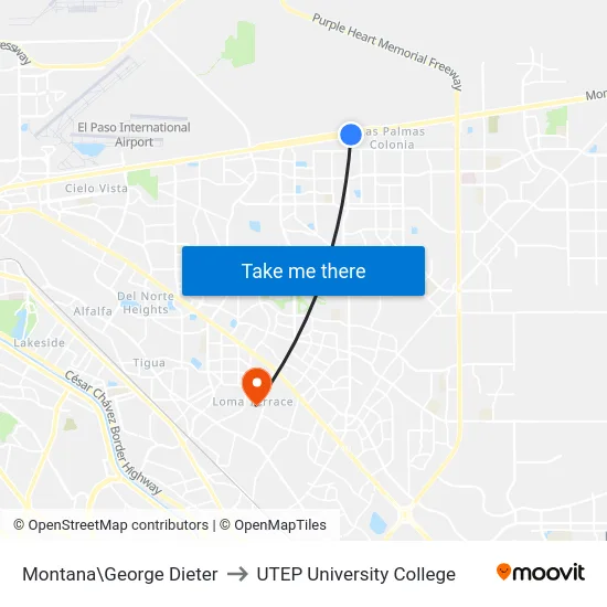Montana\George Dieter to UTEP University College map