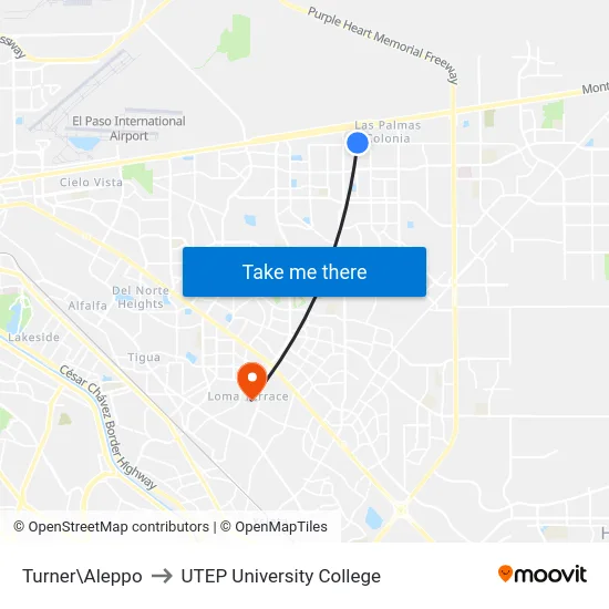 Turner\Aleppo to UTEP University College map