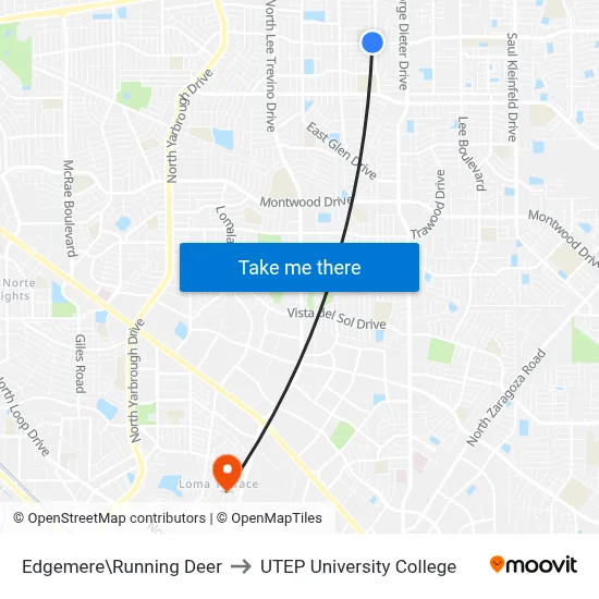 Edgemere\Running Deer to UTEP University College map