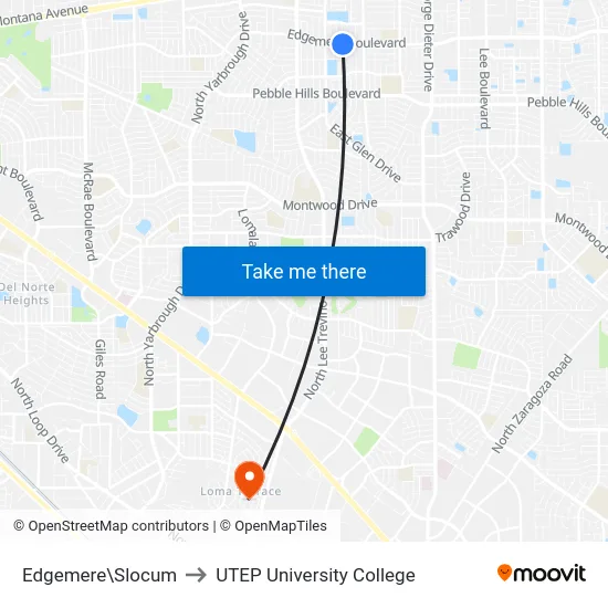 Edgemere\Slocum to UTEP University College map