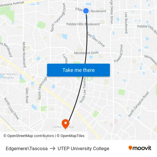 Edgemere\Tascosa to UTEP University College map