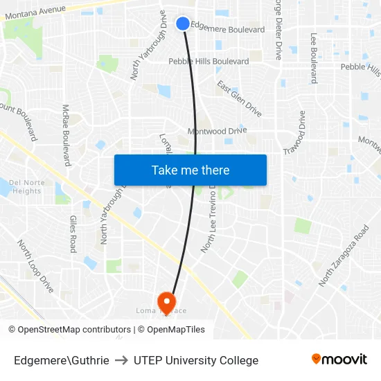 Edgemere\Guthrie to UTEP University College map