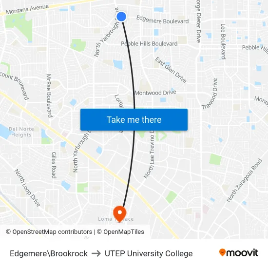 Edgemere\Brookrock to UTEP University College map