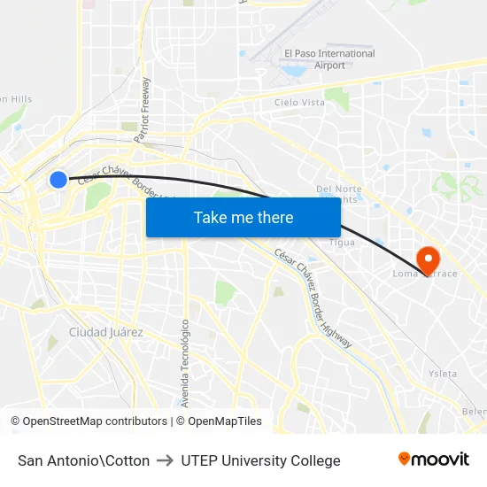 San Antonio\Cotton to UTEP University College map