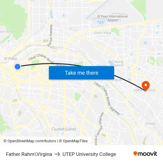 Father Rahm\Virgina to UTEP University College map