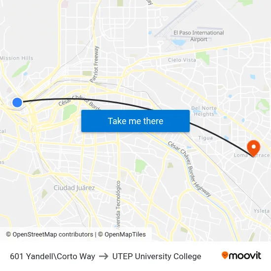 601 Yandell\Corto Way to UTEP University College map