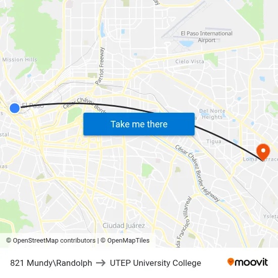 821 Mundy\Randolph to UTEP University College map