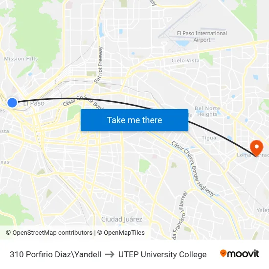 310 Porfirio Diaz\Yandell to UTEP University College map