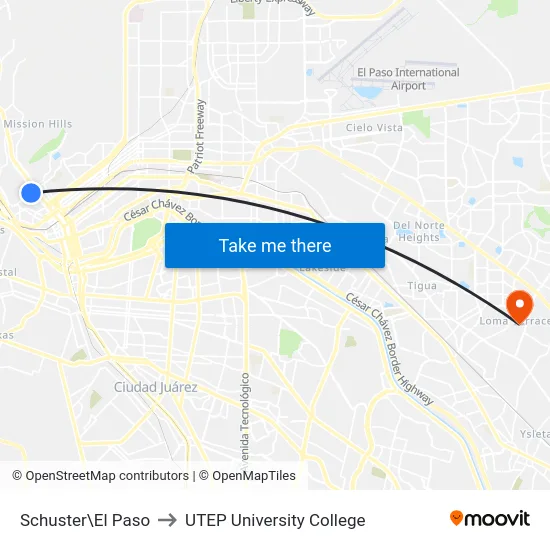 Schuster\El Paso to UTEP University College map
