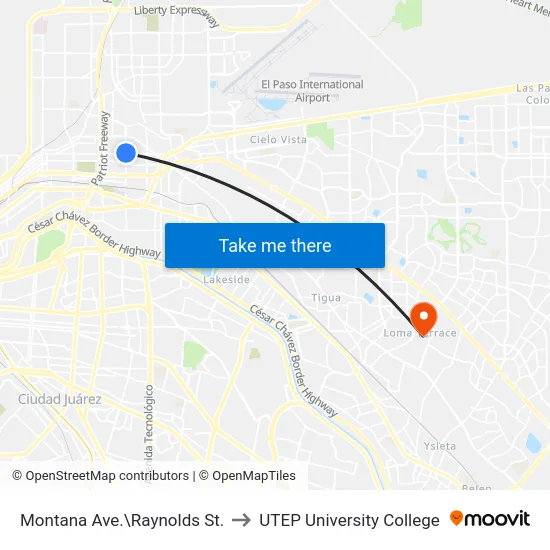 Montana Ave.\Raynolds St. to UTEP University College map
